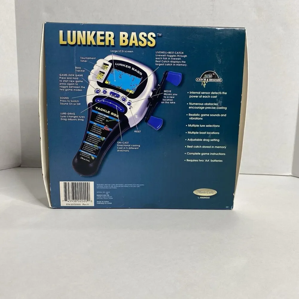 Radica Lunker Bass Electronic Handheld Fishing Game 1997 Complete